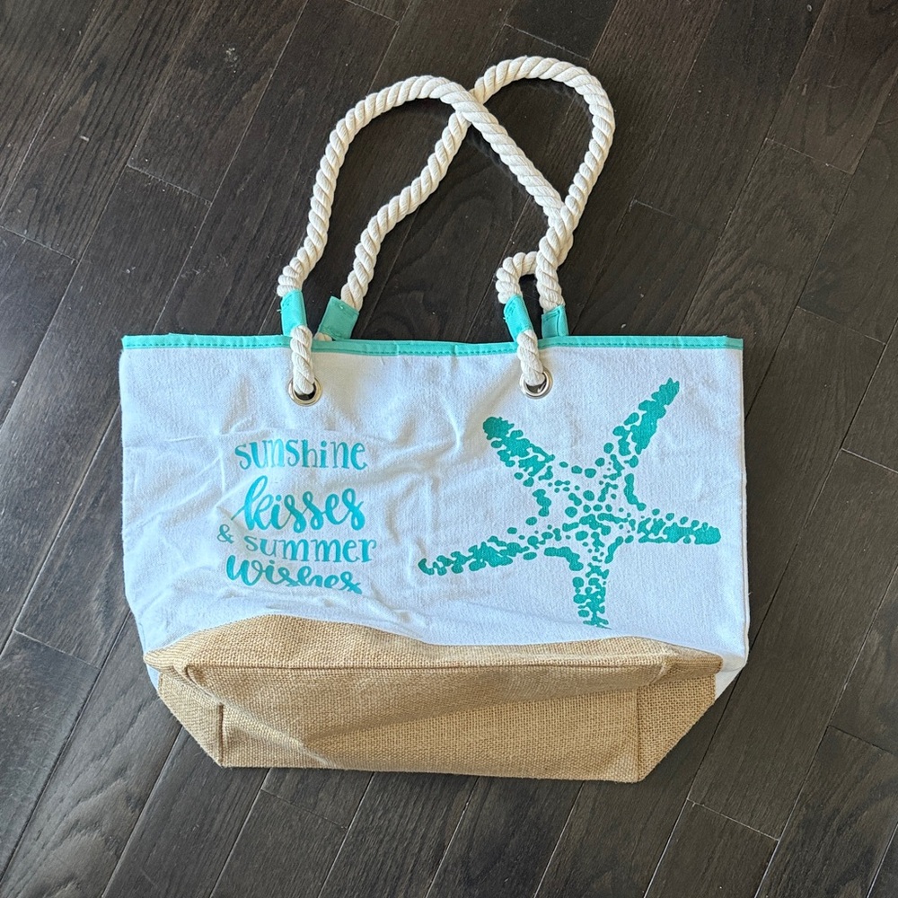 Ina White and Turquoise Large Tote Bag! New!